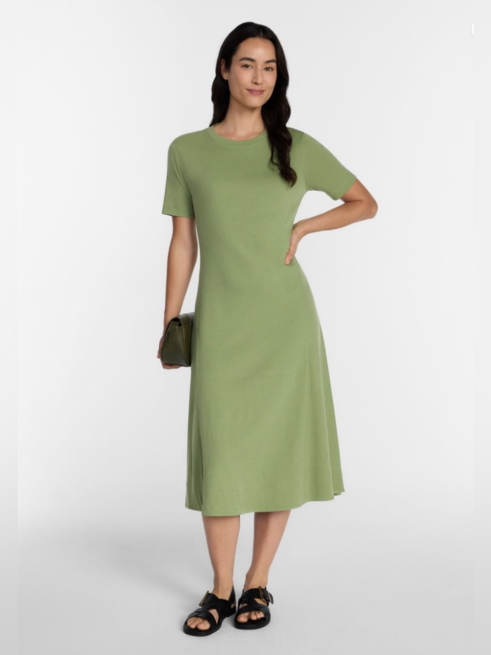Time and Tru Womens Seamed Cotton Midi Dress in Sage Green